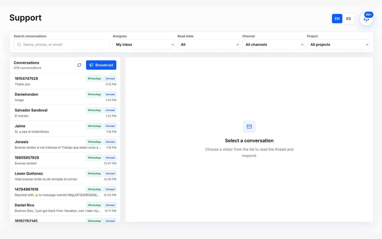 Omnichannel support inbox and conversation dashboard