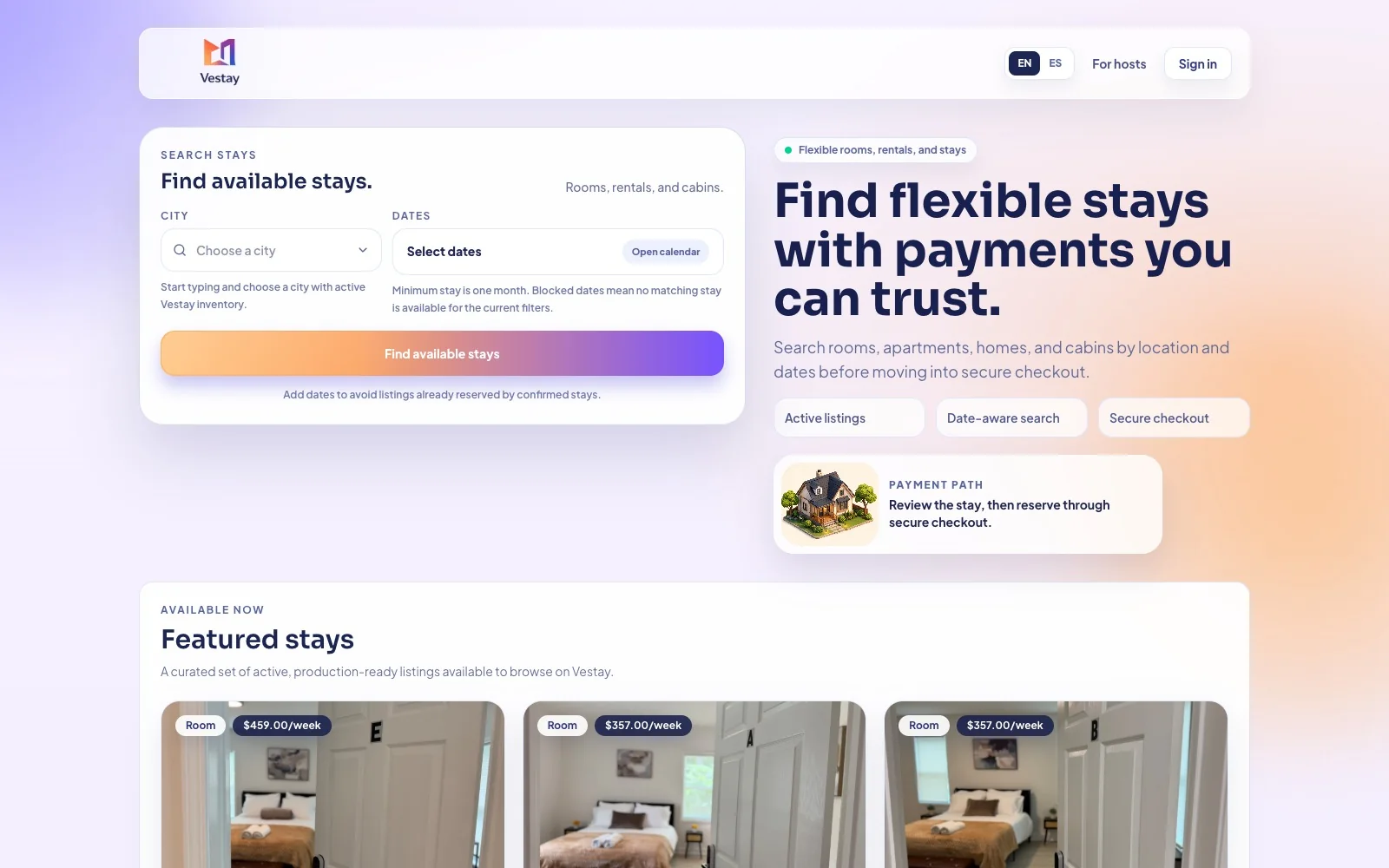 Vestay website homepage